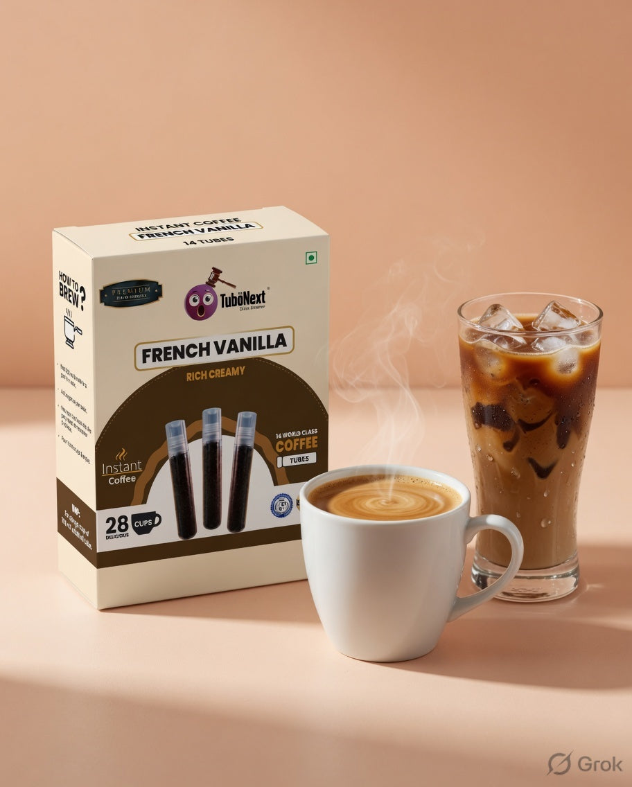 French Vanilla — official box with hot cup and iced coffee
