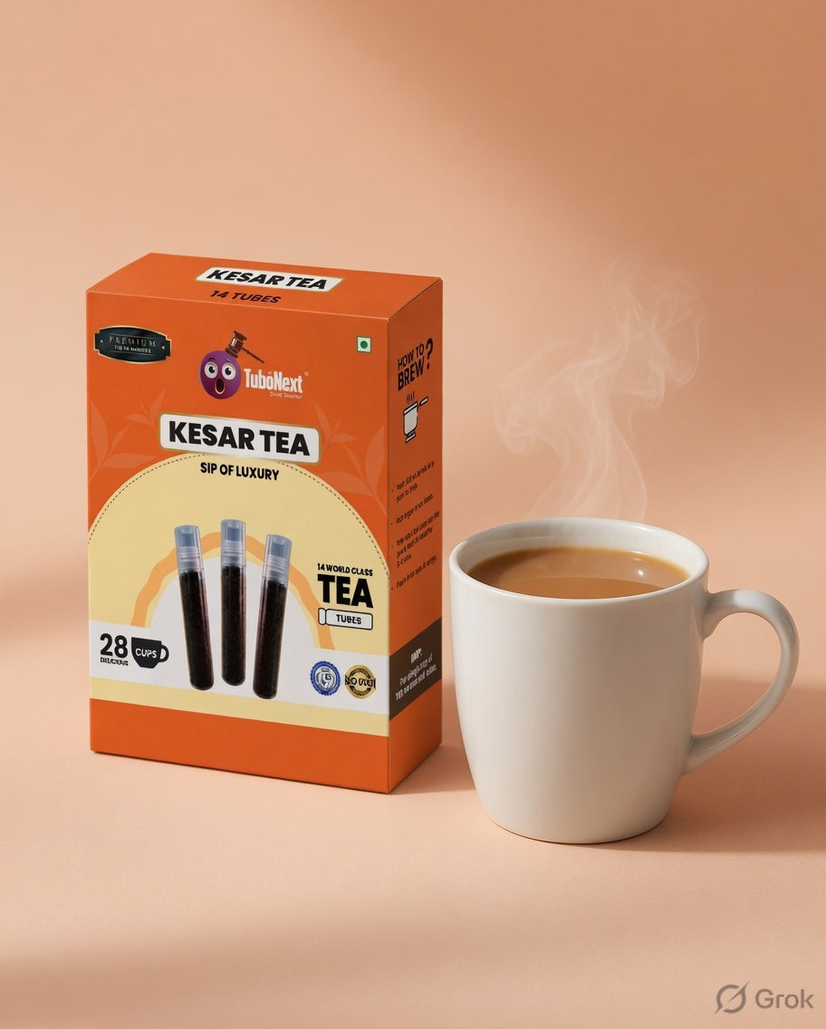 Kesar Tea — official box with hot chai