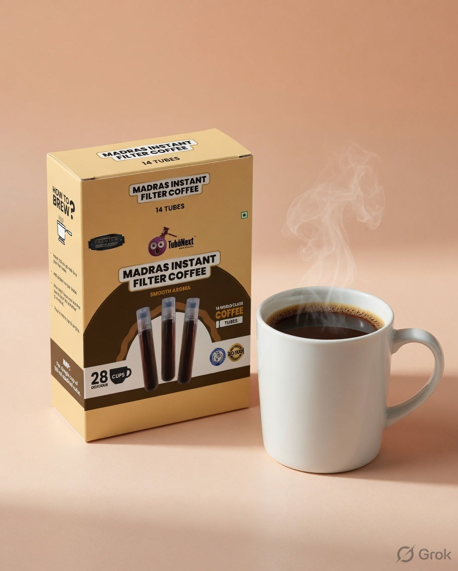 Madras Instant Filter Coffee — official box with hot cup